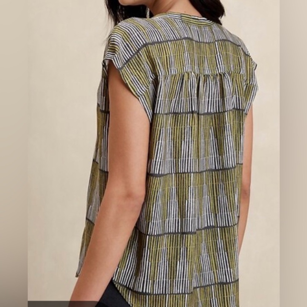 Banana Republic Factory Button Dolman Blouse - Olive Abstract Stripe